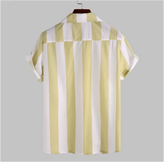 Men's striped casual shirt, summer beach casual loose-fitting short-sleeved shirt, summer daily commuting style travel shirt - Ellianto fashion Men's