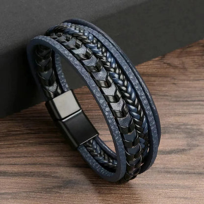 1pc Fashion Accessories MEN'S Multi-layered Vintage Leather Rope Braided Bracelet Alloy Magnetic Buckle Bracelet - Ellianto fashion Men's