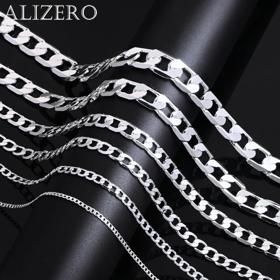 Men's 925 Sterling Silver Necklace 2/4/6/8/10/12MM 40-75cm Face Chain Necklace Lobster Clasp Men Women Engagement Jewelry Gifts - Ellianto fashion Men's