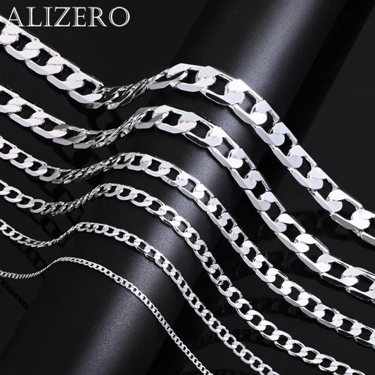 Men's 925 Sterling Silver Necklace 2/4/6/8/10/12MM 40-75cm Face Chain Necklace Lobster Clasp Men Women Engagement Jewelry Gifts - Ellianto fashion Men's