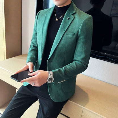 New Fashion Suit Coat Men's Slim Fit Deerskin Velvet Elegant Luxury Blazer Coat Business Casual Wedding Plus Size Suit 4XL-S - Ellianto fashion Men's