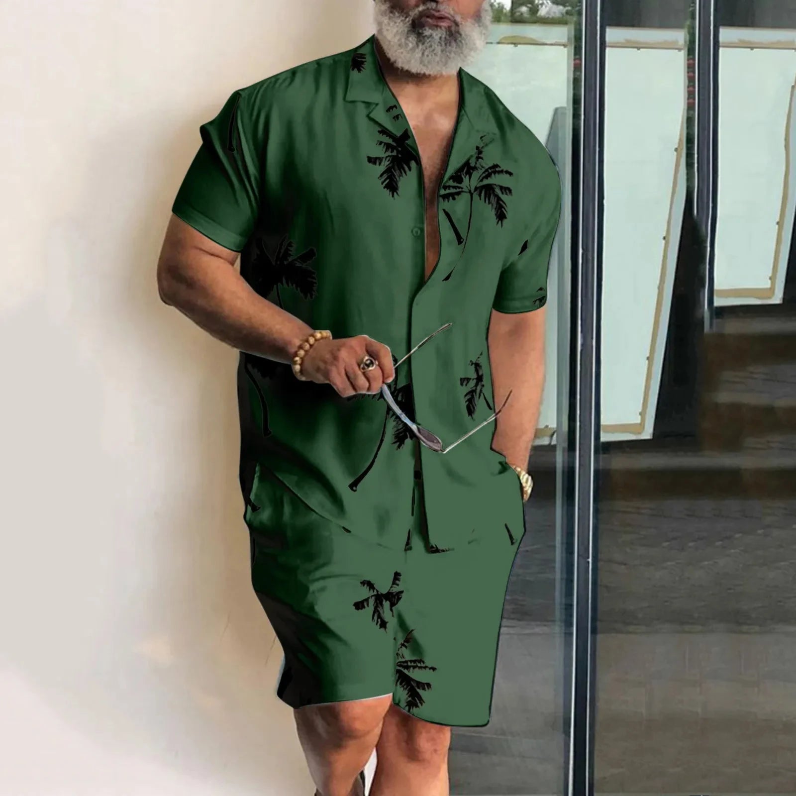 Set Plate-size streetwear, Hawaiian men's Vacation suits, Printed 3D Casual short-sleeved shirts, Beach Shorts - Ellianto fashion Men's