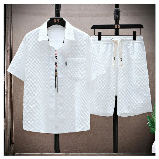 Casual suit Men's Short Sleeve Sport Suit Vintage Trendy Fashionable Lightweight Summer 2025 New Arrival - Ellianto fashion Men's