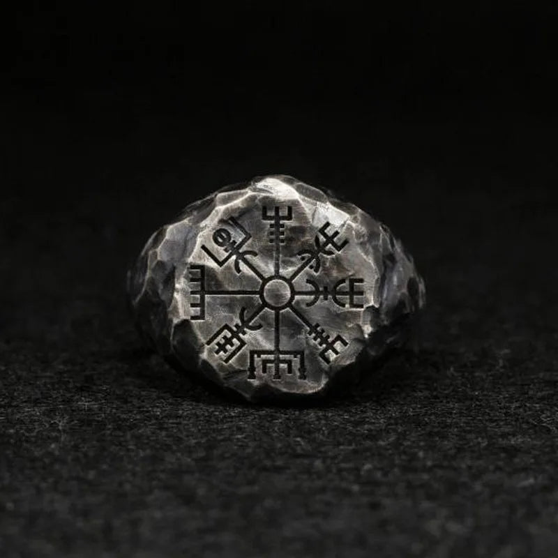 Viking Rune Symbol Rings for Men Vintage Compass Stone Meditation Ring Trendy Jewelry Gifts Open Ring Adjustable - Ellianto fashion Men's