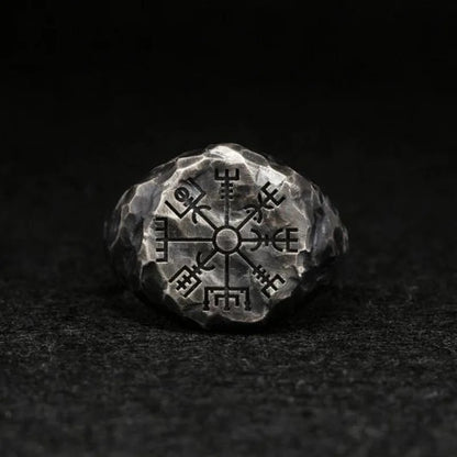 Viking Rune Symbol Rings for Men Vintage Compass Stone Meditation Ring Trendy Jewelry Gifts Open Ring Adjustable - Ellianto fashion Men's