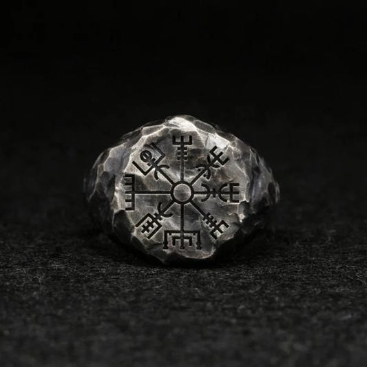 Viking Rune Symbol Rings for Men Vintage Compass Stone Meditation Ring Trendy Jewelry Gifts Open Ring Adjustable - Ellianto fashion Men's