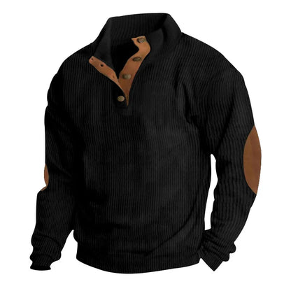 Spring-Autumn Stand-Collar Sweatshirt – Comfortable Patchwork Corduroy and Effortless Casual Style for the Modern Gentleman