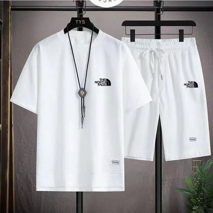 Set 2025 Summer Men's fashion breathable short-sleeved T-shirt + jogging Shorts two-piece fitness training suit Casual set - Ellianto fashion Men's