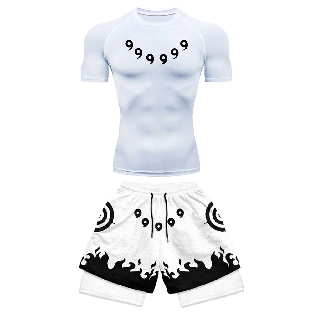 Men’s Anime Compression Sports Set – Quick-Dry Workout Shirt & Gym Shorts, 2-Piece Summer Fitness Wear