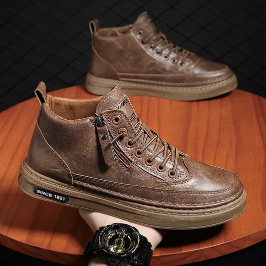 Men Boots Winter High Top Leather Shoes Fashion Cotton Shoes Fashion Ankle Boots Business Casual Outdoor Shoes Male Sneakers New - Ellianto fashion Men's