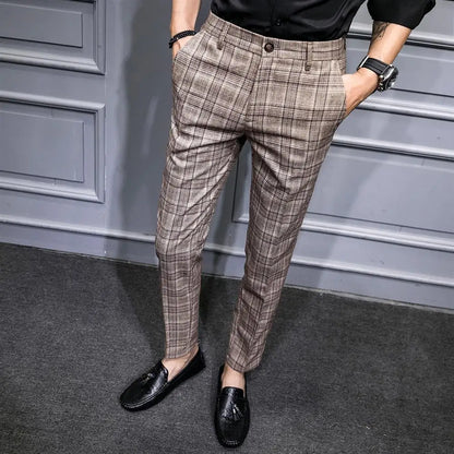 Slim Fit Plaid Suit Trousers for Men Summer 2025 Korean Reviews Many Clothing High Quality Designer Elegant New Man Suits Pants - Ellianto fashion Men's
