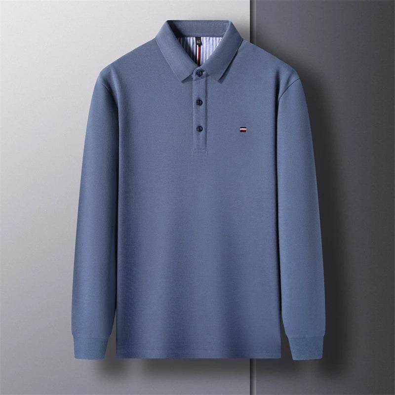 2025 New Men's Casual and Fashionable Embroidered Long Sleeved Polo Shirt Comfortable Breathable and Versatile Summer Top - Ellianto fashion Men's