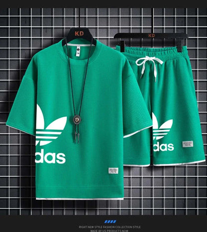 Summer 2025 New Men's pullover sportswear Set, fashionable basketball men's casual short-sleeved T-shirt + shorts two-piece set - Ellianto fashion Men's
