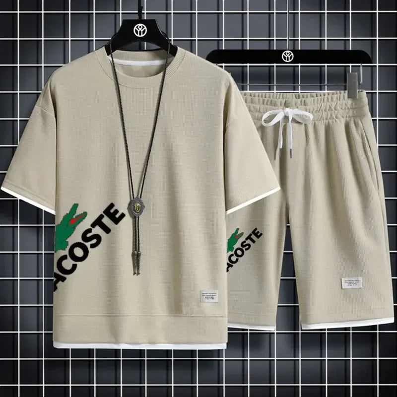 2025 sets of 2 pieces, waffle prints, men's shorts, summer sportswear, men's fashion, comfort and fashion, sportswear sets - Ellianto fashion Men's