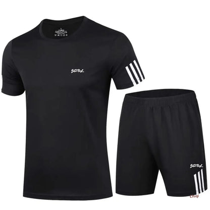 2025 Summer New Men's Round Neck Short Sleeve Casual Loose-fit Quick Dry Breathable Sports Suit - Ellianto fashion Men's
