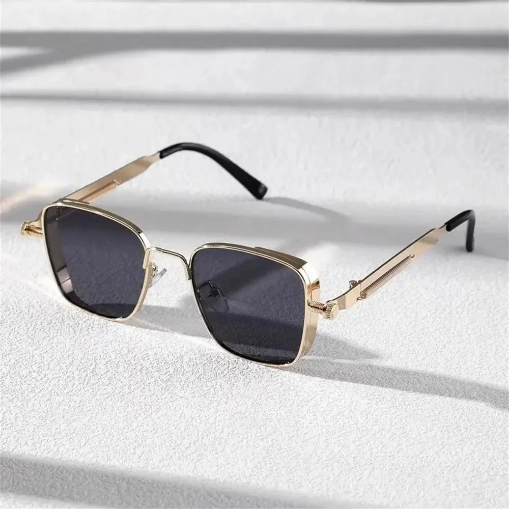 Men Driving Sunglasses Vintage Steampunk Square Sunglasses Metal Frame with Spring Hinges Women Eyepiece Trendy Driver Glasses - Ellianto fashion Men's