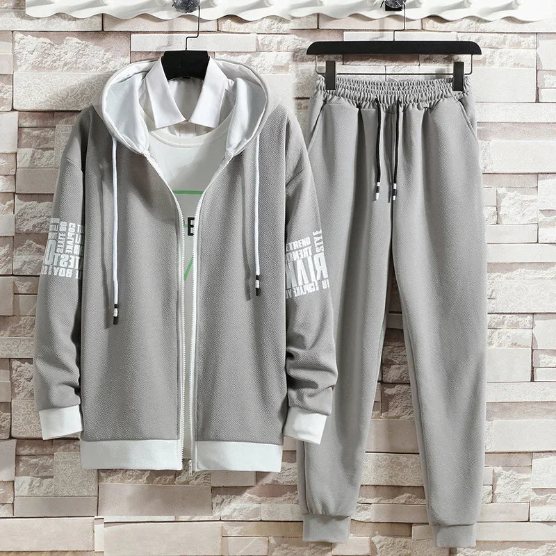 Casual Men's Sport Suit Loose Fit Hooded Cardigan Sweatshirt Pants Set Spring Autumn Season Stylish Outfit - Ellianto fashion Men's