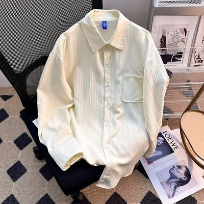 Loose-Fit Striped Ice Silk Long-Sleeve Shirt – Lightweight Summer Comfort with Effortless Style and Sun Protection for the Modern Gentleman