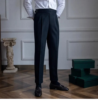 High Waist Straight Leg Casual Men's Trousers Italian Neapolitan Style Versatile Long Pants British Retro Suiting - Ellianto fashion Men's