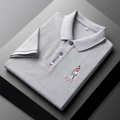 Set 2025 European and American men's embroidered casual and fashionable business short-sleeved POLO shirt, summer comfortable and br - Ellianto fashion Men's
