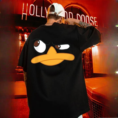 8XL Loose Fitting Fashionable American Vintage Duck Expression Print T-shirt With Round Neck Men Versatile Couple Outfit - Ellianto fashion Men's