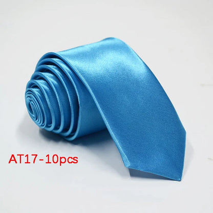 10/12PCS Tie for Men Wholesale 28 Solid Colors Slim Necktie Polyester Satin Cravat Formal Party Ties Fashion Daily Accessory - Ellianto fashion Men's