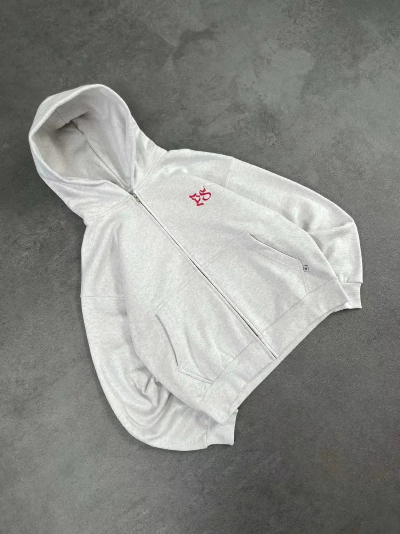 American retro casual letter oversized hoodie men's Y2k clothing loose Harajuku zipper long sleeved sweatshirt for couples