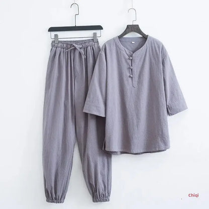 Men's Chinese Style Buddhist Zen Suit Cotton Linen Outfit For Paying Respect To Buddha Women's Version Zen Tang Costume - Ellianto fashion Men's