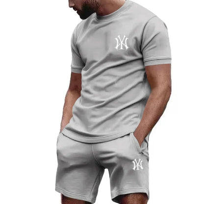 Men's two-piece sportswear, short sleeved T-shirt and pants set, running and fitness sportswear, summer, 2024 - Ellianto fashion Men's