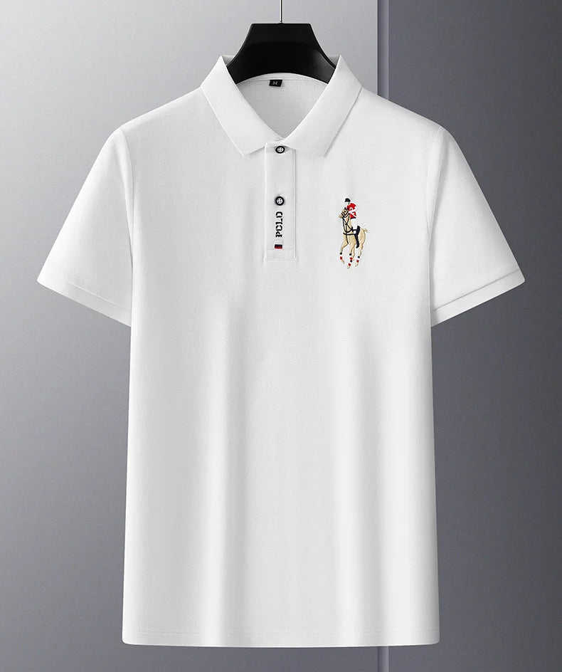 Brand Embroidered Men's Pure Cotton Popsicle Cotton Short Sleeved Polo Shirt Summer New Business Casual Breathable Men's Top 4xl - Ellianto fashion Men's