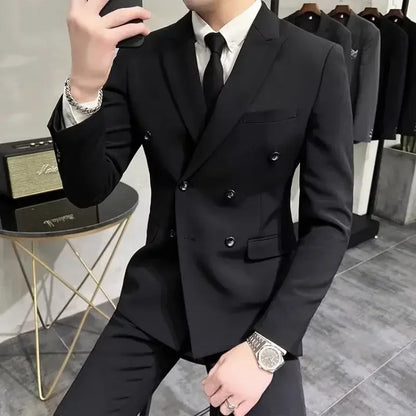 Wedding 2 Piece Outfit Set Male Slim Fit Full Men's Suits and Blazers Dress Formal Groom Clothes Elegant Spring Autumn Luxury - Ellianto fashion Men's