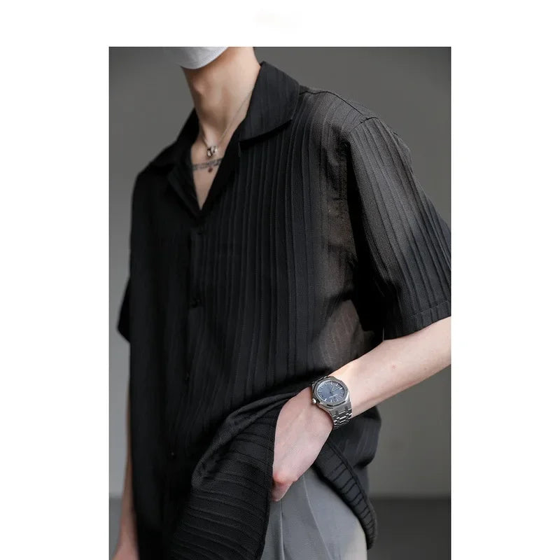 2025 Summer New Men's Short Sleeve Casual Ice Silk Half Sleeve Shirt Fashionable Streetwear Wholesale Top - Ellianto fashion Men's