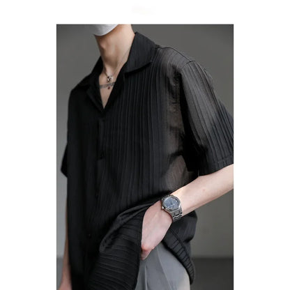 2025 Summer New Men's Short Sleeve Casual Ice Silk Half Sleeve Shirt Fashionable Streetwear Wholesale Top - Ellianto fashion Men's