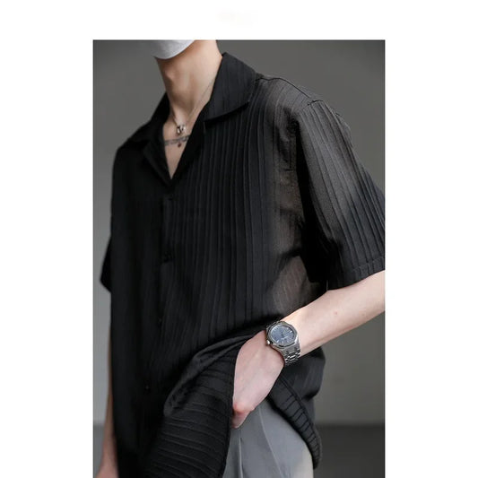 2025 Summer New Men's Short Sleeve Casual Ice Silk Half Sleeve Shirt Fashionable Streetwear Wholesale Top - Ellianto fashion Men's