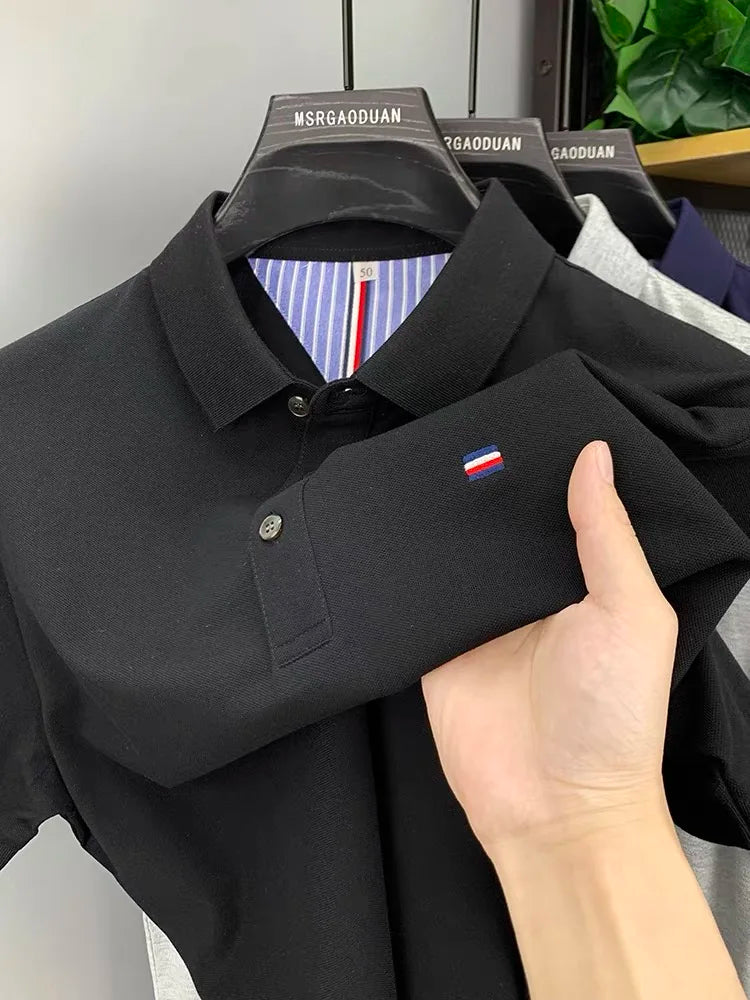 High end summer ice silk breathable short sleeve POLO shirt men's fashion brand classic embroidery business casual Paul T-shirt - Ellianto fashion Men's