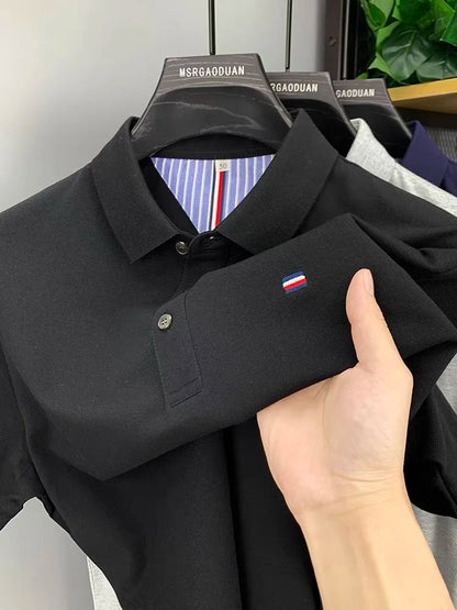 High end summer ice silk breathable short sleeve POLO shirt men's fashion brand classic embroidery business casual Paul T-shirt - Ellianto fashion Men's