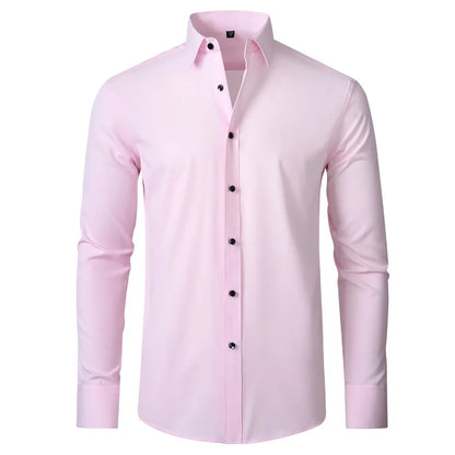 High Elasticity Seamless Spandex Shirt Men Long Sleeve Slim Fit Casual Solid Color Social Formal Dress Shirts 2025 - Ellianto fashion Men's