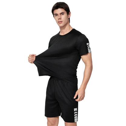 Men’s 2-Piece Sports Quick-Dry Set – Lightweight Round-Neck Shirt & Joker Stretch Shorts for Comfortable Running, Fitness, and Badminton Performance