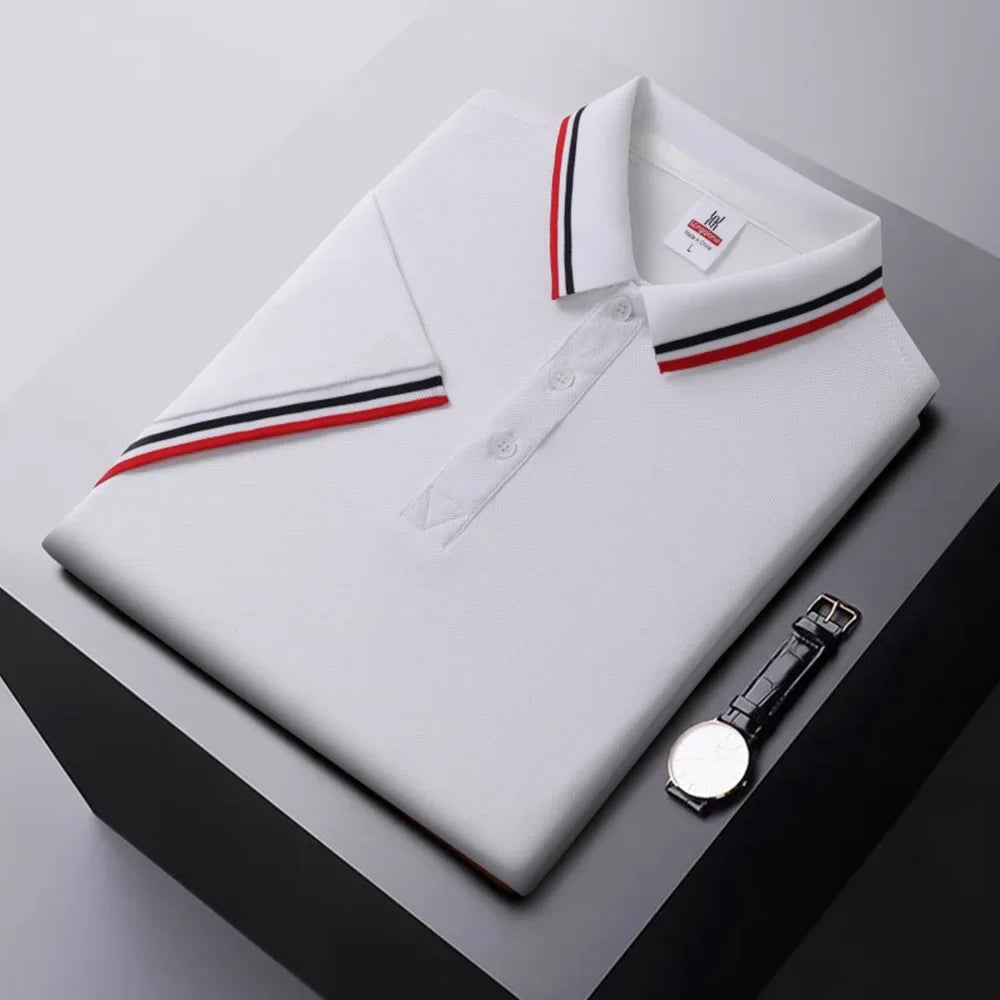 Summer Ice Silk Polo Shirt High-End T-Shirt Solid Color New Half Sleeve Non-Marking Casual Lapels Business Thin Menswear - Ellianto fashion Men's