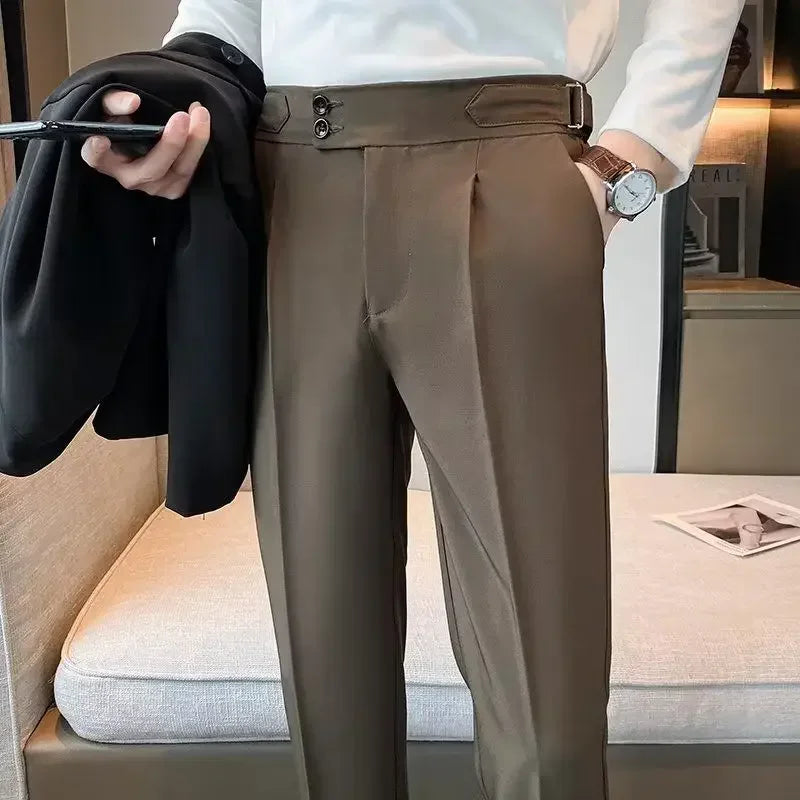 Draped Trousers for Men Fluid High Waist Brown Man Suits Pants Up Spring Clothes Quality Korean Reviews Many Stylish Tailoring - Ellianto fashion Men's