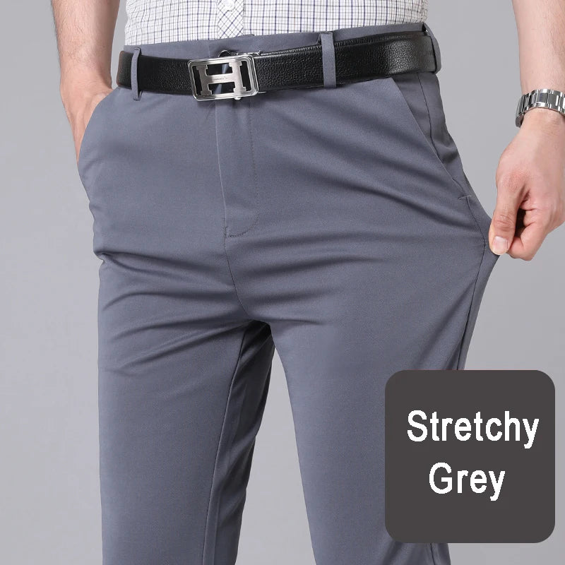 Male Smart Casual Pants Stretchy Sports Men's Fast Dry Trousers Spring Autumn Full Length Straight Office Black Navy Work Pants - Ellianto fashion Men's