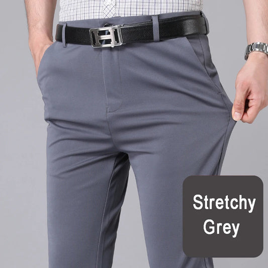 Male Smart Casual Pants Stretchy Sports Men's Fast Dry Trousers Spring Autumn Full Length Straight Office Black Navy Work Pants - Ellianto fashion Men's
