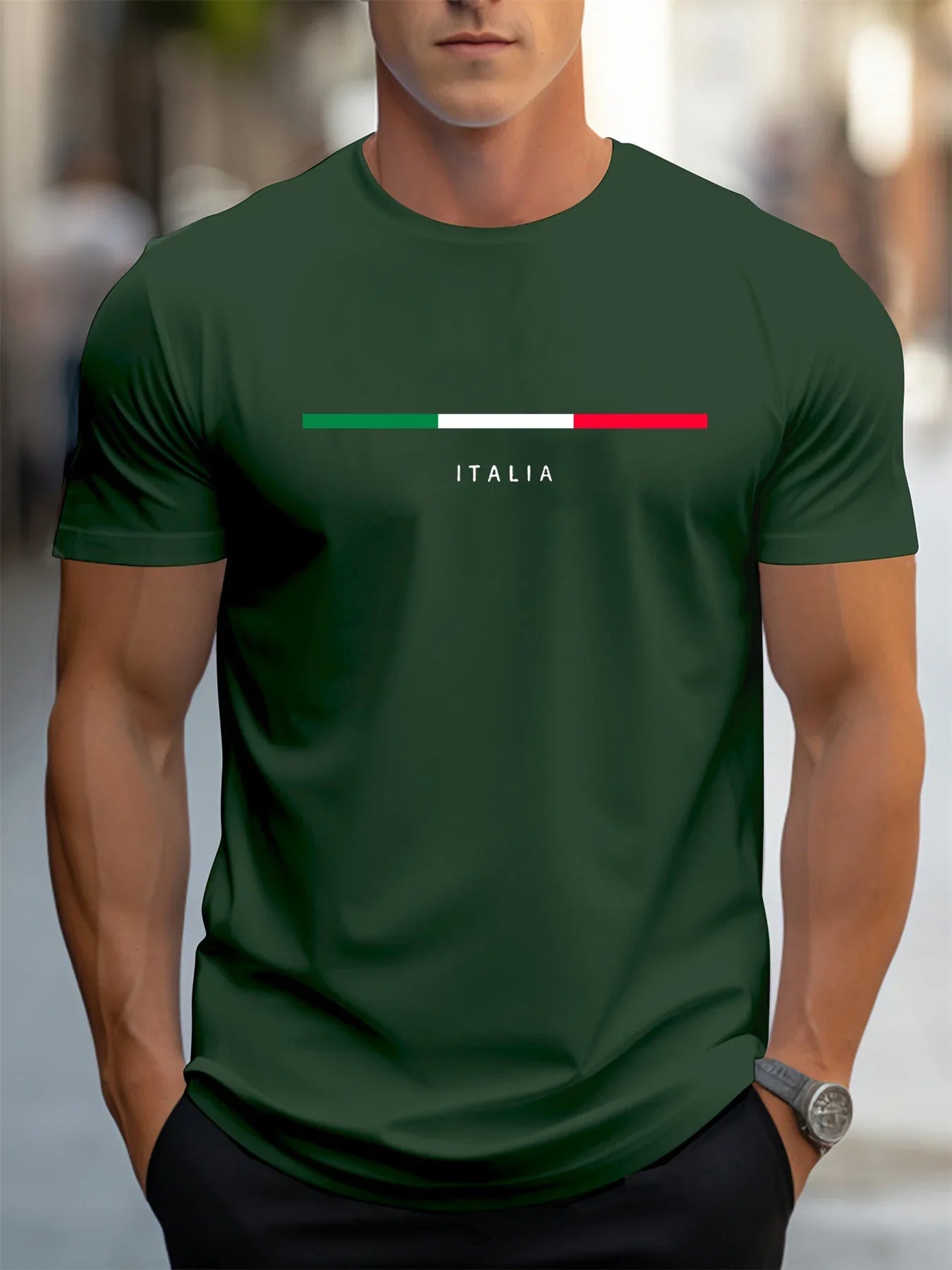 Men's summer 100 cotton fashionable casual loose plus size ITALIA pattern printed sports round neck short sleeved T-shirt top - Ellianto fashion Men's