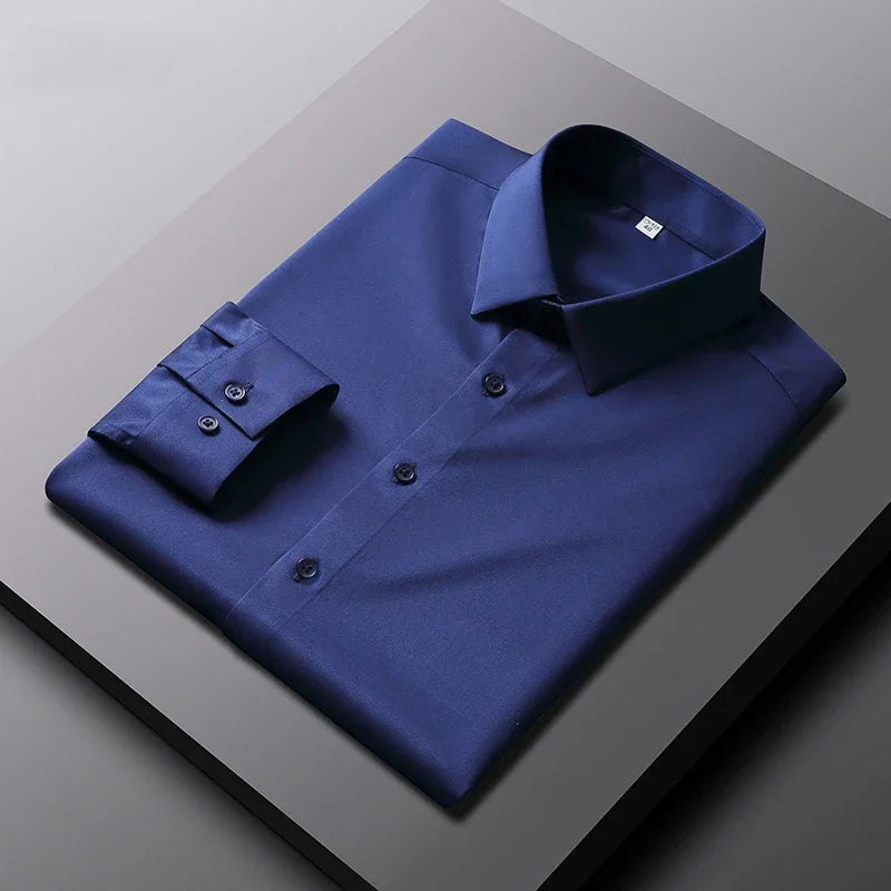 Men's Casual and Fashionable Long Sleeved Solid Color Shirt Non Ironing and Wrinkle Resistant Business Top - Ellianto fashion Men's