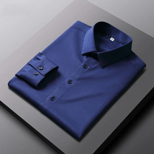 Men's Casual and Fashionable Long Sleeved Solid Color Shirt Non Ironing and Wrinkle Resistant Business Top - Ellianto fashion Men's