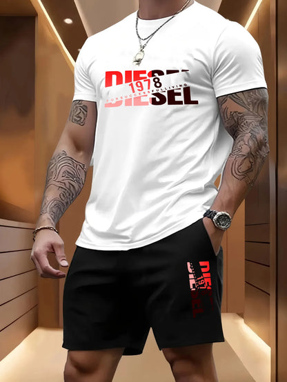 Set Summer men's casual two-piece set round-neck short-sleeved T-shirt and sports shorts for outdoor activities - Ellianto fashion Men's