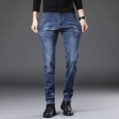 Korean Tight trousers four season Fashion Men Slim Fit Jeans Trendy Stretch denim Casual Cotton Small Legs Men's Pencil Pants - Ellianto fashion Men's