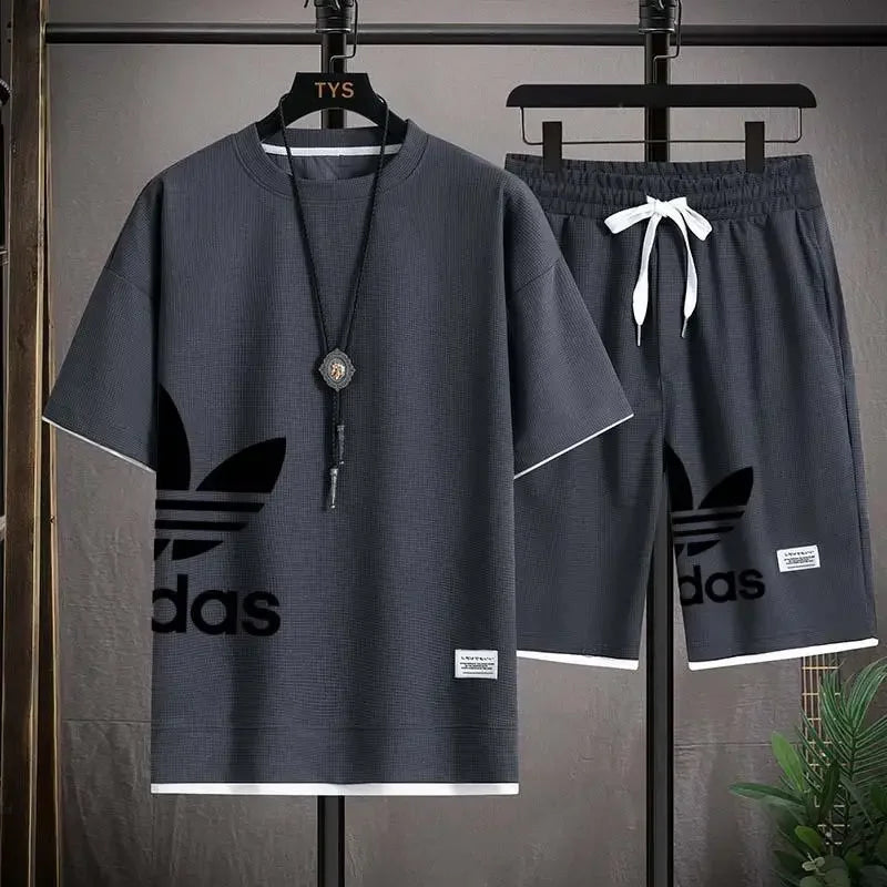Summer 2025 New Men's pullover sportswear Set, fashionable basketball men's casual short-sleeved T-shirt + shorts two-piece set - Ellianto fashion Men's