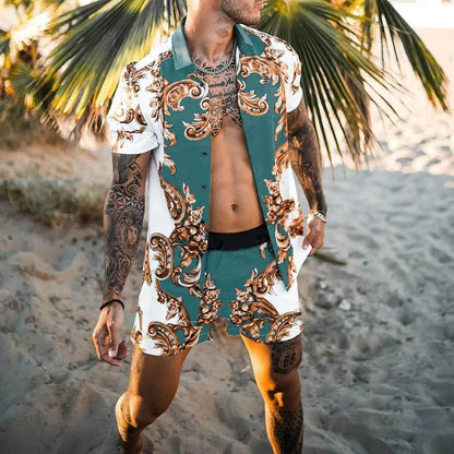 Hawaiian Shirt Sets 3D Printed Men's Fashion Short Sleeves Shirts Oversized Beach Shorts Summer Streetwear Suits Clothing - Ellianto fashion Men's