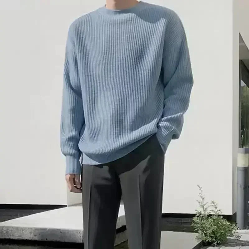 Korean Fashion Sweaters Men Autumn Solid Color Wool Sweaters Slim Fit Men Street Wear Mens Clothes Knitted Sweater Men Pullovers - Ellianto fashion Men's